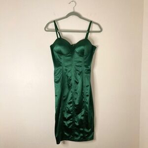 Entry Emerald Green Satin Corset Bodycon Midi Dress Party Night Out Holiday Glam